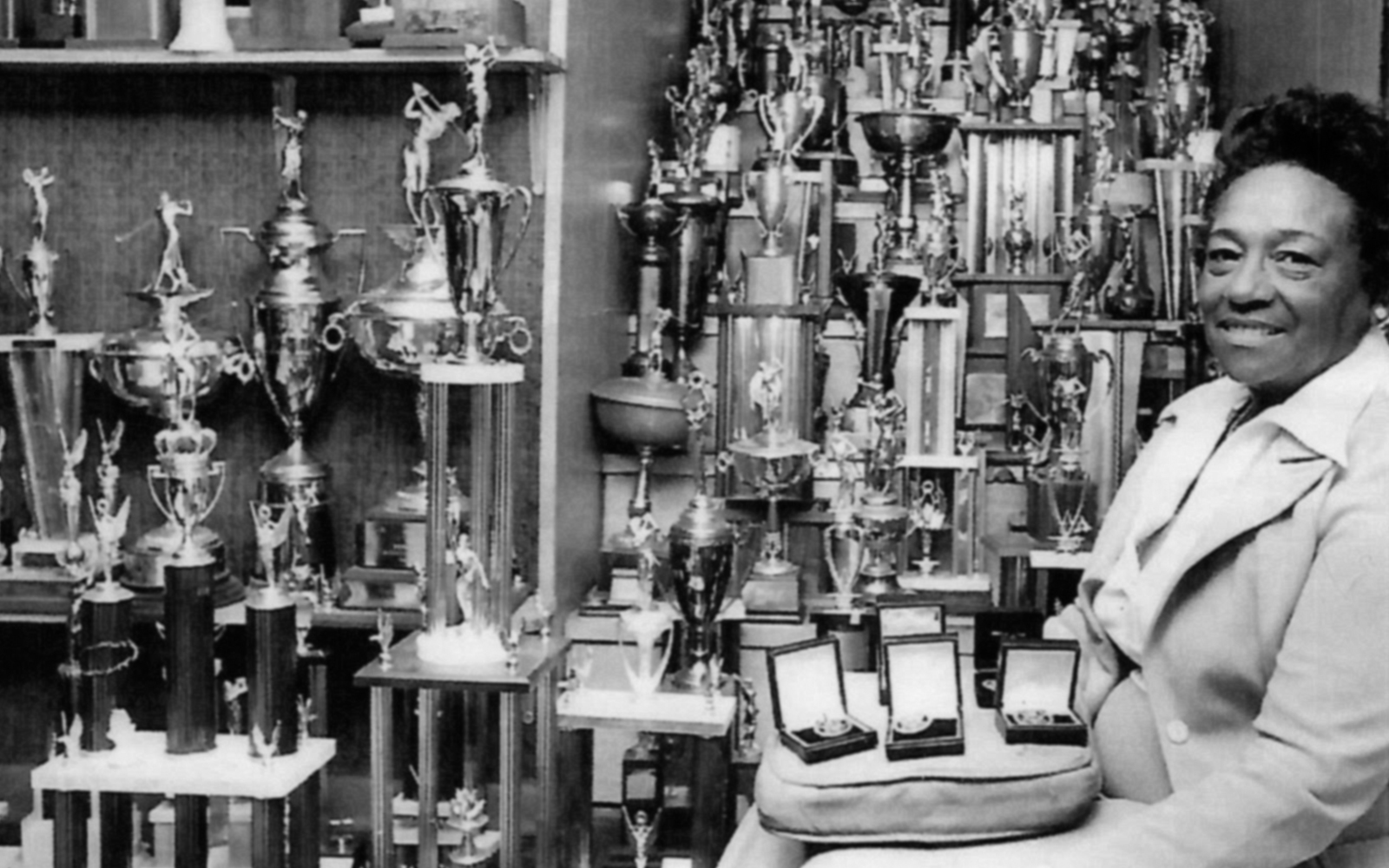 Ann Gregory with her many Championship Trophies